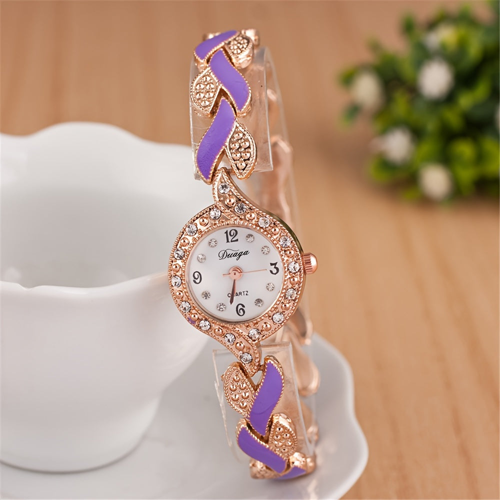 Fashion Trend All-match Women's Love Strap Rhinestone-encrusted Light Luxury Quartz Watch +4pcs Jewelry Set