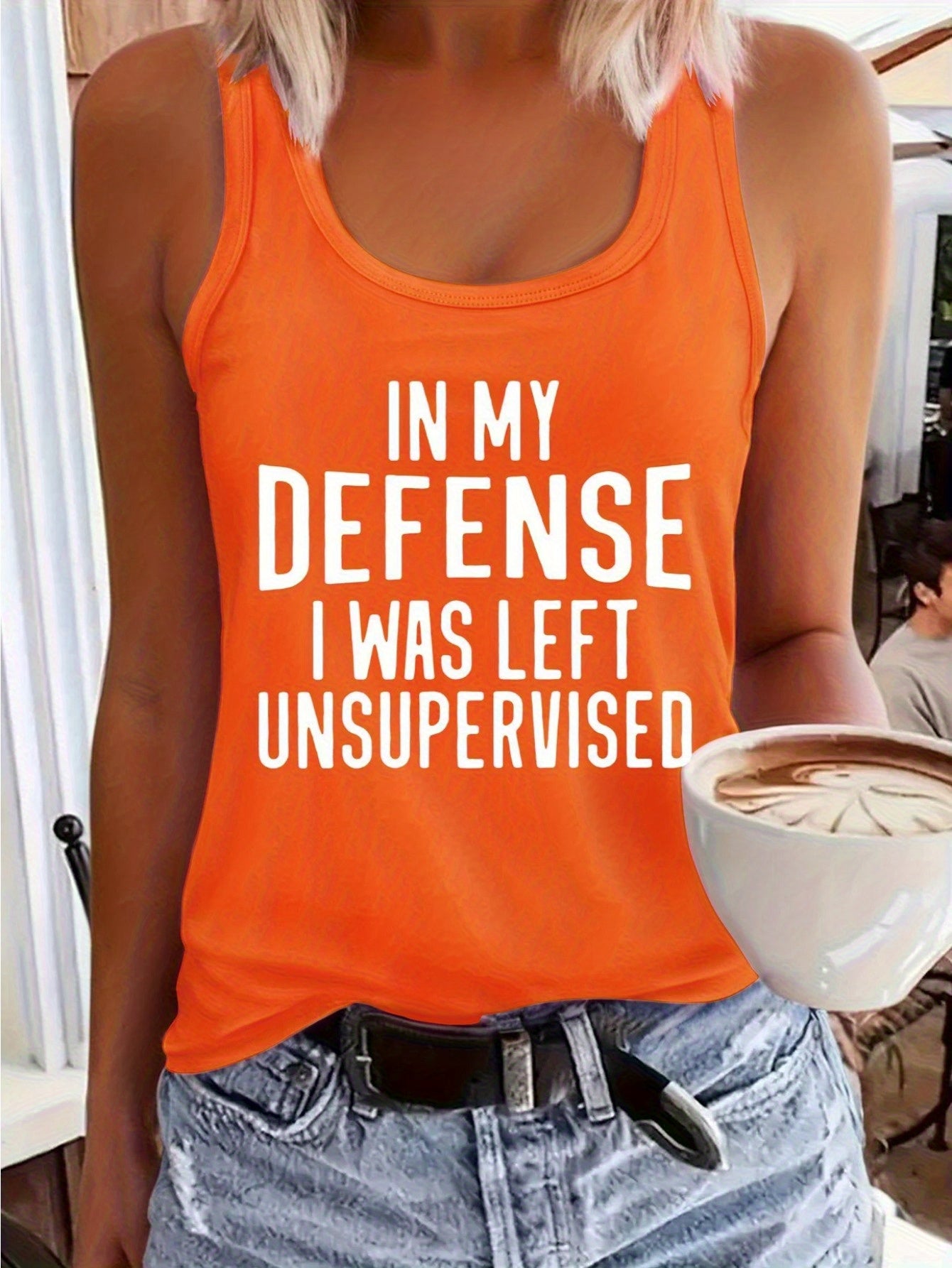 [Vibrant Red Vest] Vibrant Red 1pc Women's Sleeveless Vest "In My Defense I Was Left Unsupervised" | Breathable 180GSM Fabric, Round Neck, Casual Summer Top, Machine Washable, Regular Fit