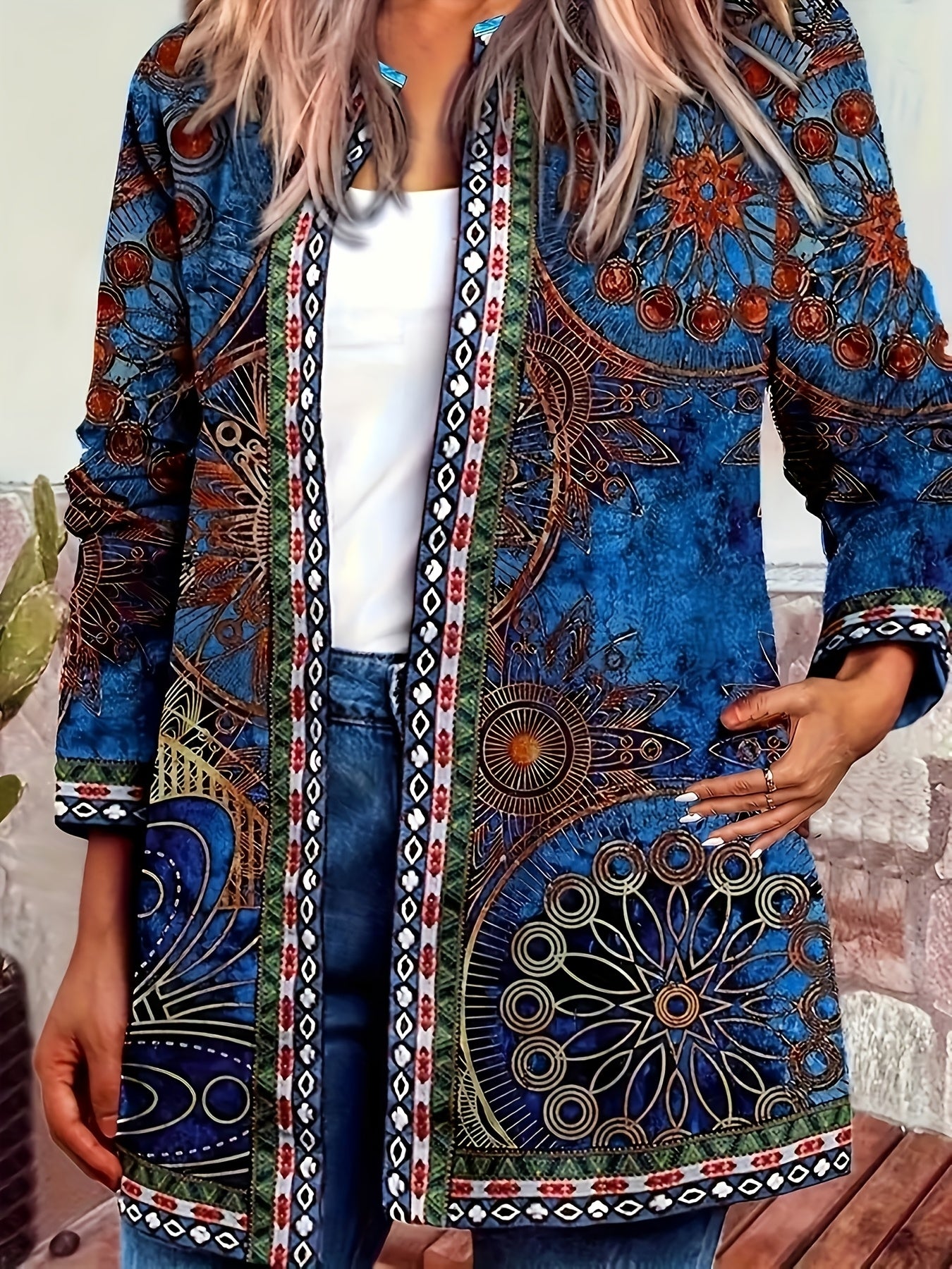 Bohemian Geometric Longline Cardigan For Casual Layering