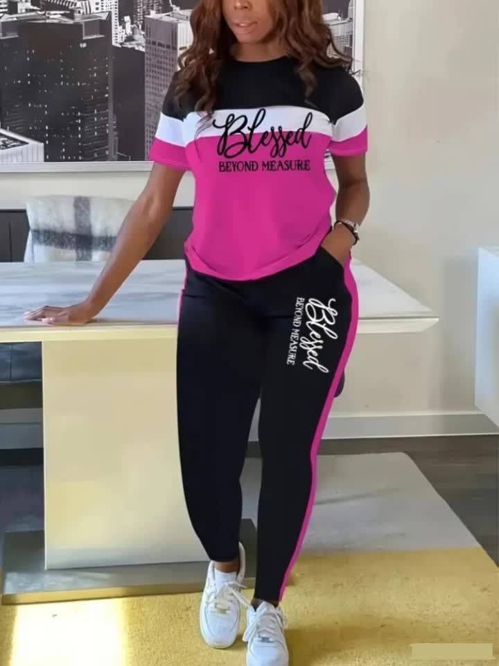 Womens Two Piece Set Blessed Pattern T Shirt And Pants
