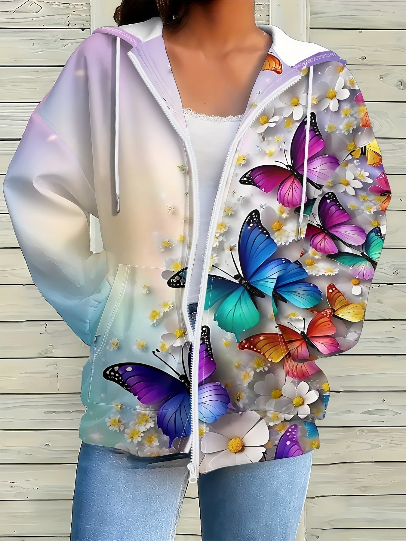Butterfly Floral Hoodie Jacket For Women Casual Everyday