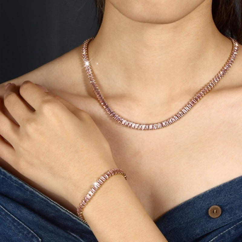 Elegant S925 Silver Bracelet And Necklace Set With Natural Stones