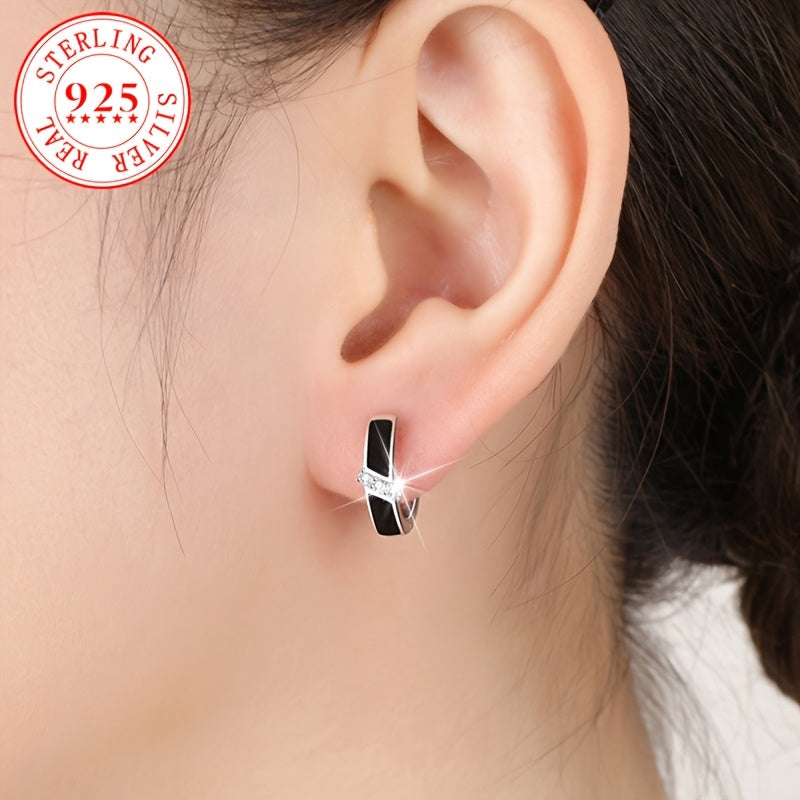 1pc Luxurious S925 Sterling Silver Hoop Earrings with Black Enamel & December Birthstone - Chic Gift for Women, Fashionable Jewelry for Casual Attire & Special Occasions, Droplet, 2.5g/ 0.088oz