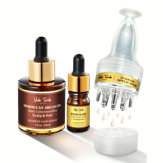 VTS Rosemary Oil Argan Oil Hair Serum Set Scalp Massager