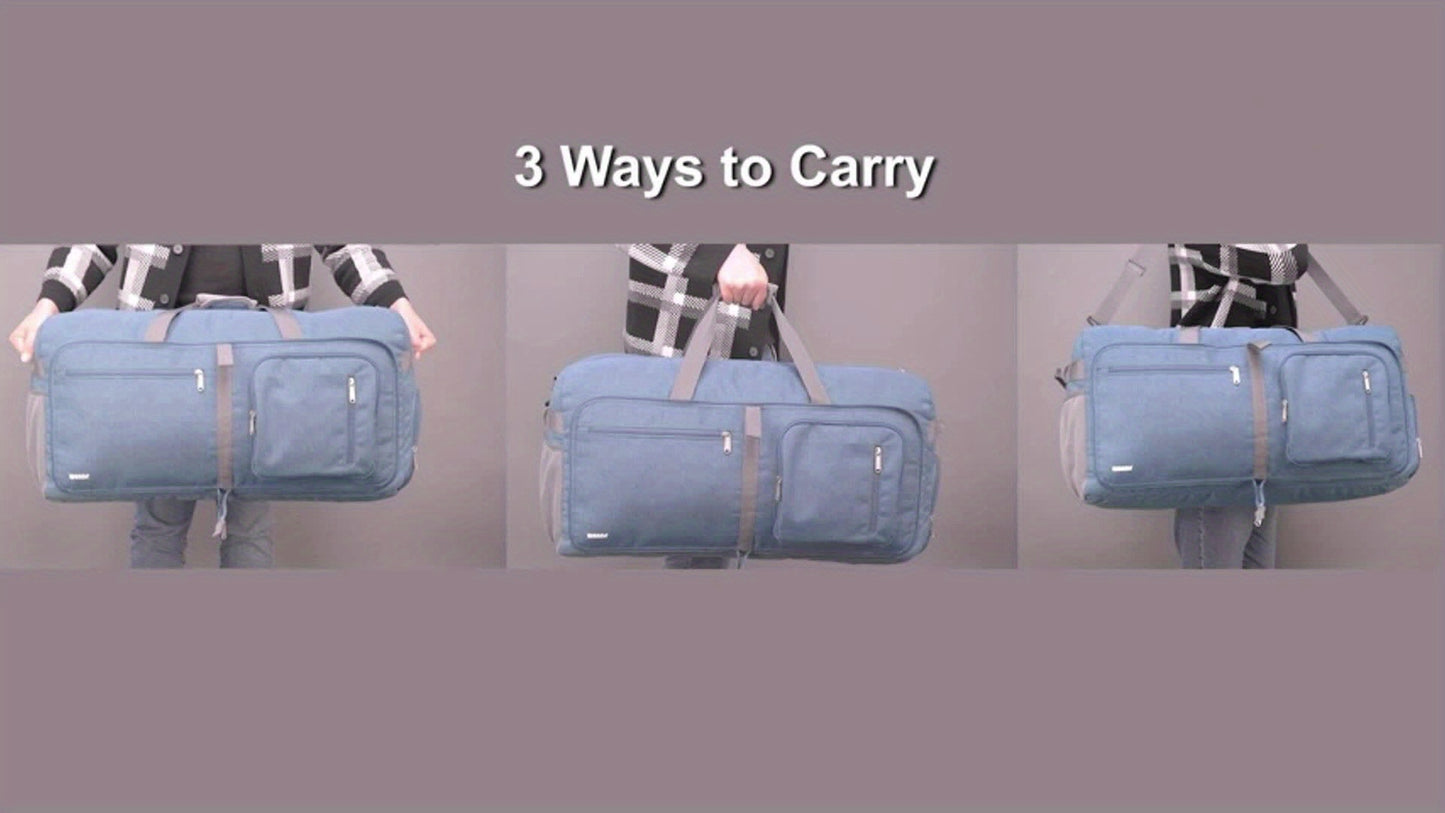 [Travel Duffle Bag] Foldable Weekender Bag - Travel Duffle Bag With Shoes Compartment And Wet Pocket - Portable Travel Bag For Men Women