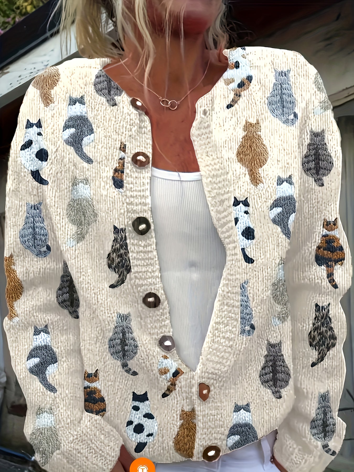 Womens Casual Printed Button Front Lightweight Knit Cardigan