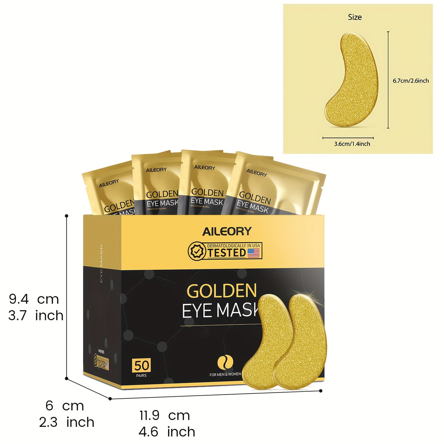 AILEORY Golden Eye Mask 100pcs, Rich In Collagen And Plant Extracts For Moisturizing, Nourishing, Brighten Skin, The Look Of Dark Circles, Eye Skin Care Set For Travel And Home, Christmas And Halloween Gifts, Korean Skincare