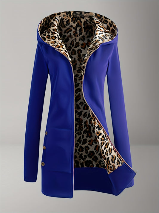 Reversible Leopard Print Hooded Jacket for Fashionable Women