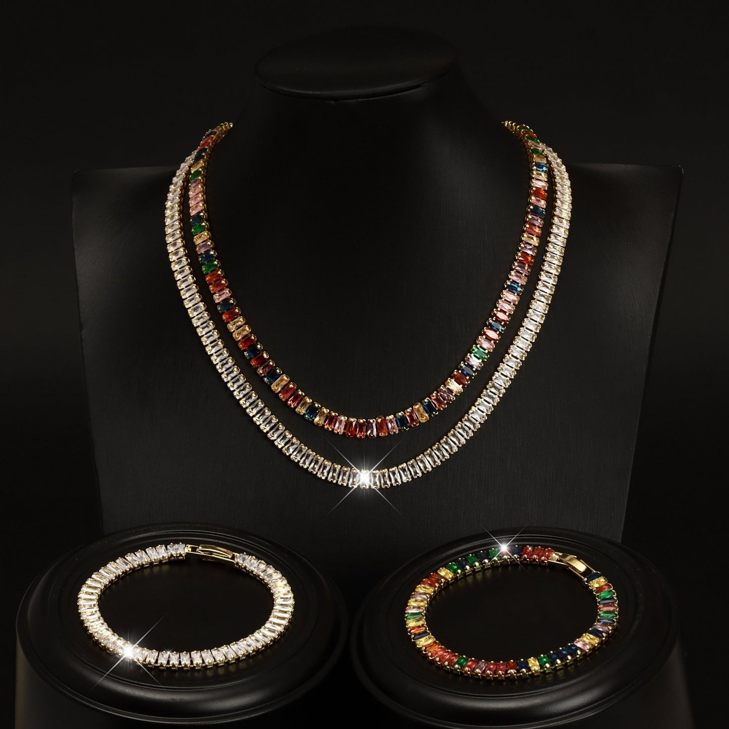 Elegant S925 Silver Bracelet And Necklace Set With Natural Stones