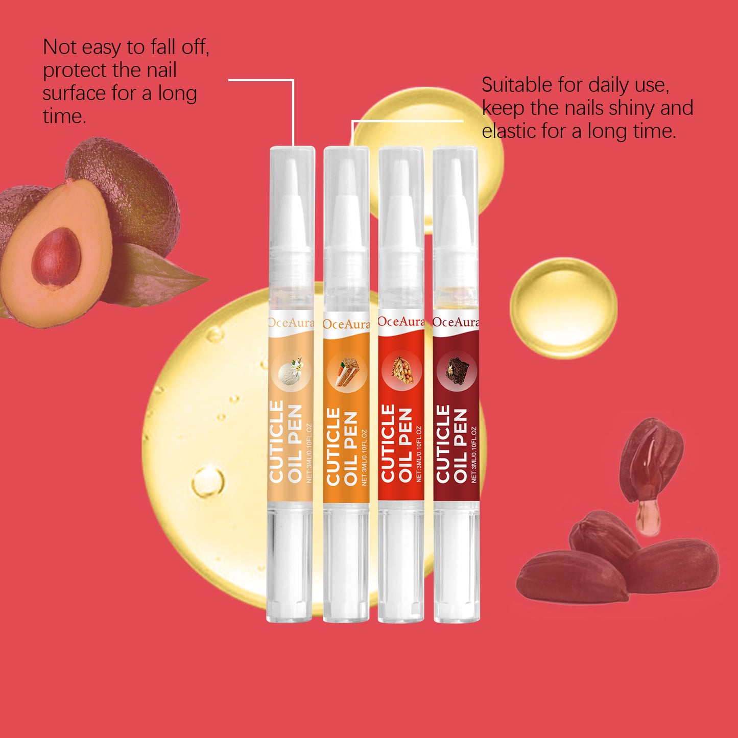 4pcs Nail Top Cuticle Conditioner Gentle Care Clean Nails Contains Jojoba Seed Oil, Avocado Oil Change appearance Protect the nails Gift Set Christmas/ Valentine's Day Gifts