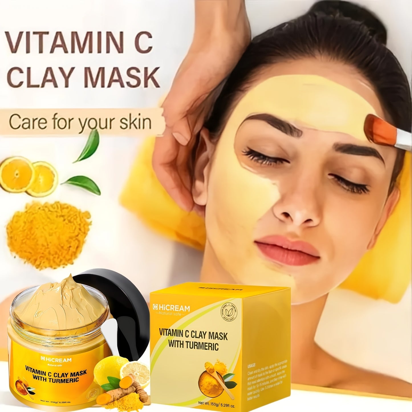 5.29 Oz Turmeric Vitamin C Clay Mask Turmeric Face Clay Mask VC Cleansing Mask. Contains Natural Ingredients: Aloe Vera, Calendula For Plumped, Smoother Skin, Hypoallergenic, Suitable For All Skin Types, Great Holiday Gift Fo