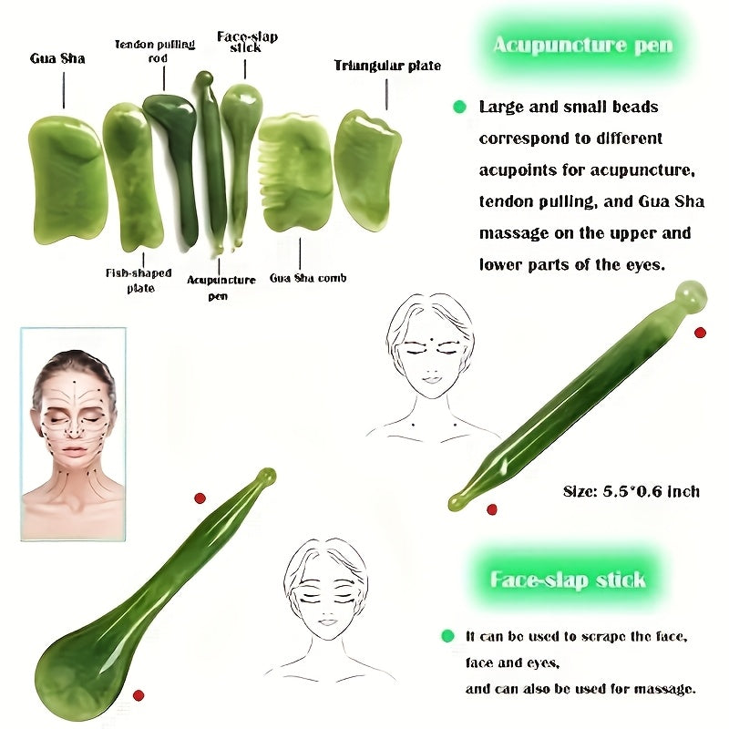 Gua Sha Facial Massage Set Jade Rose Quartz Tools Bag