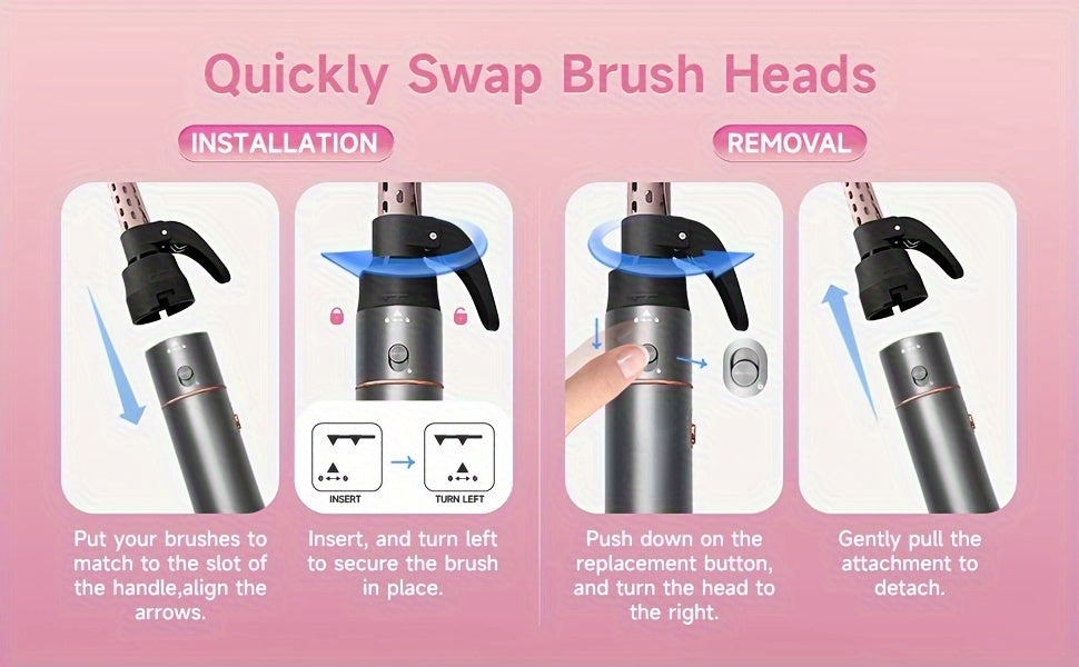 5-in-1 Hot Air Comb Set with Negative Ion Technology - Hair Dryer, Massage Straightening Comb, Round Curling Iron & Oval Styling Comb, Interchangeable Heads