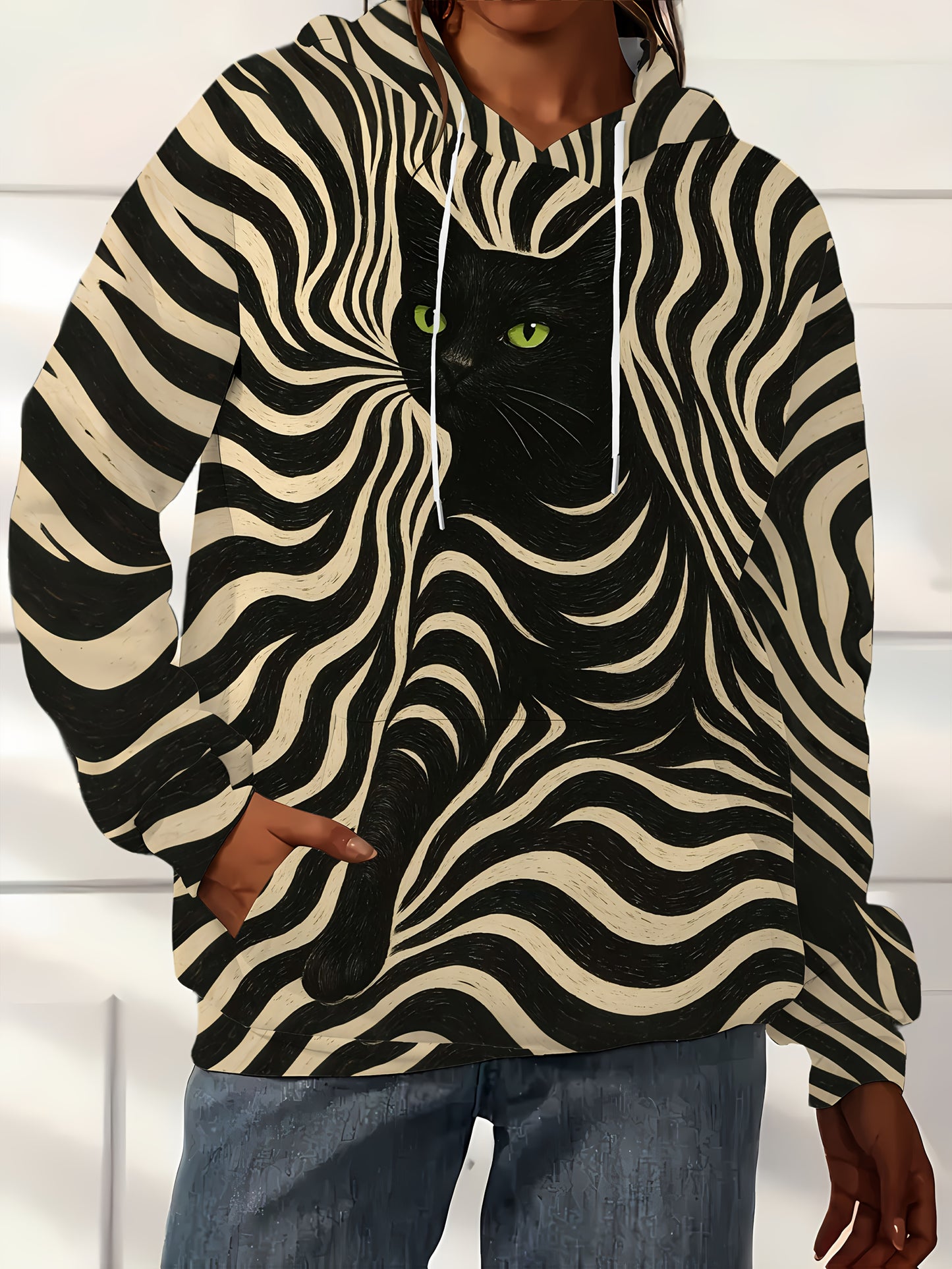 Zebra Print Hooded Sweatshirt Women Pullover For Everyday