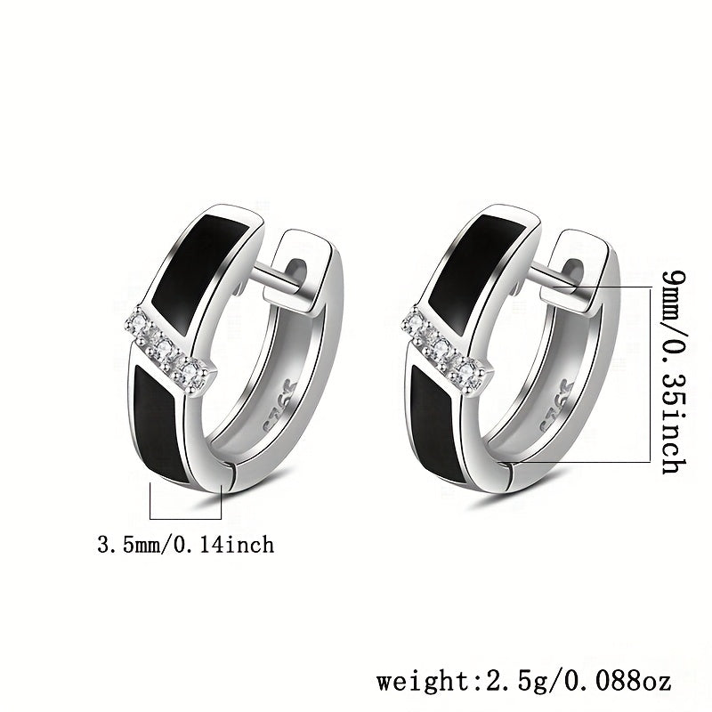 1pc Luxurious S925 Sterling Silver Hoop Earrings with Black Enamel & December Birthstone - Chic Gift for Women, Fashionable Jewelry for Casual Attire & Special Occasions, Droplet, 2.5g/ 0.088oz