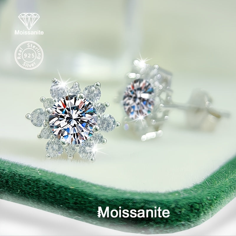 Silver Platinum Plated Moissanite Mosaic Earrings