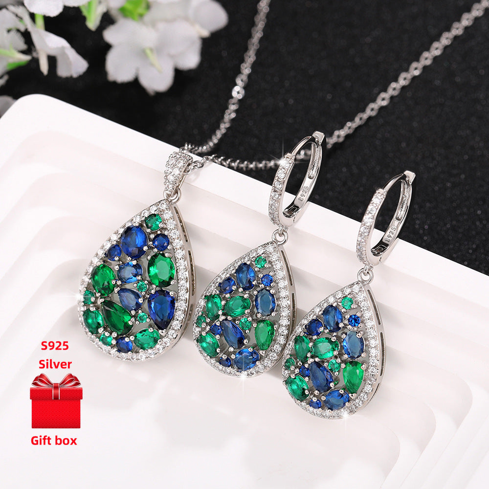 925 Sterling Silver Necklace Earrings, Droplet Shaped Necklace Earrings, Ladies' Necklace Earrings, Elegant And Exquisite. Fashionable Classic Necklace Earrings, Gift Jewelry Box, Wearing at Parties, Girlfriend'S Favorite Gif