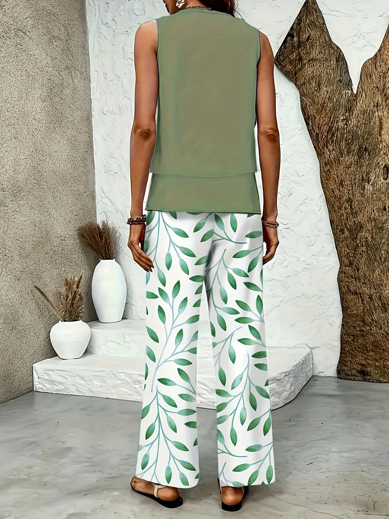 Directional Development Casual Sleeveless Vest and Straight Pants Set