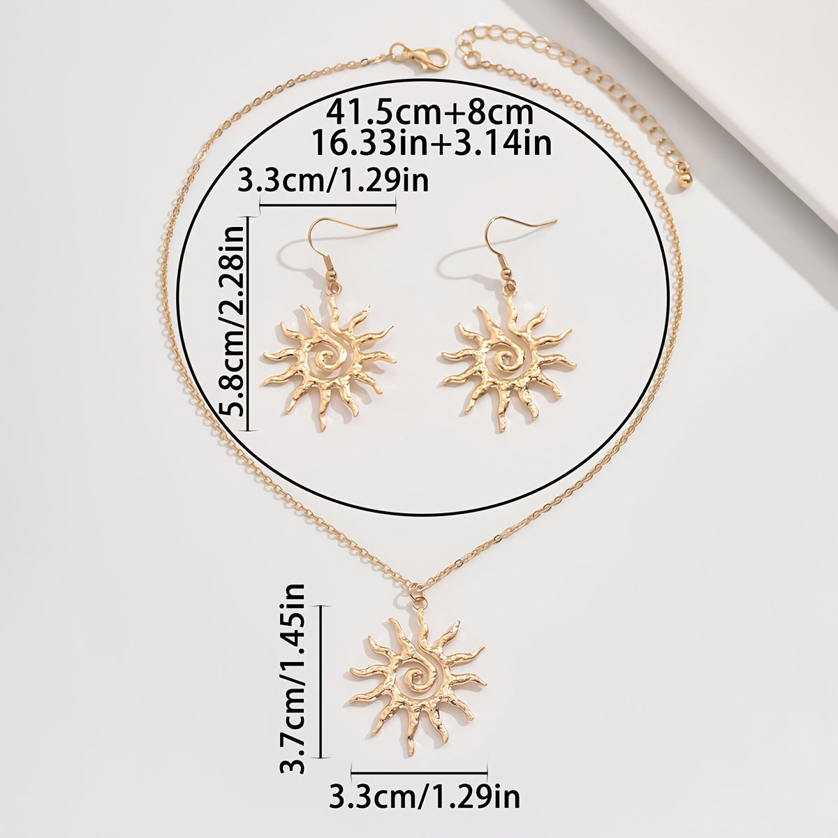 3pcs Elegant Sun Pendant Jewelry Set - Vintage & Ethnic Style Stainless steel Earrings and Necklace Combo for Casual Attire Parties & Gift Givin