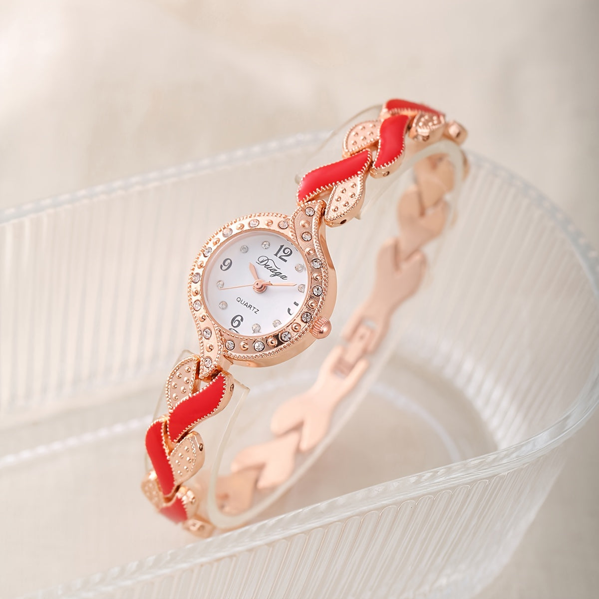 Fashion Trend All-match Women's Love Strap Rhinestone-encrusted Light Luxury Quartz Watch +4pcs Jewelry Set