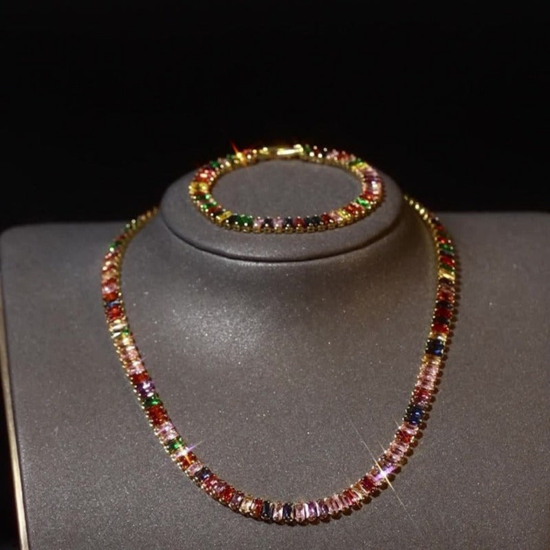 Elegant S925 Silver Bracelet And Necklace Set With Natural Stones