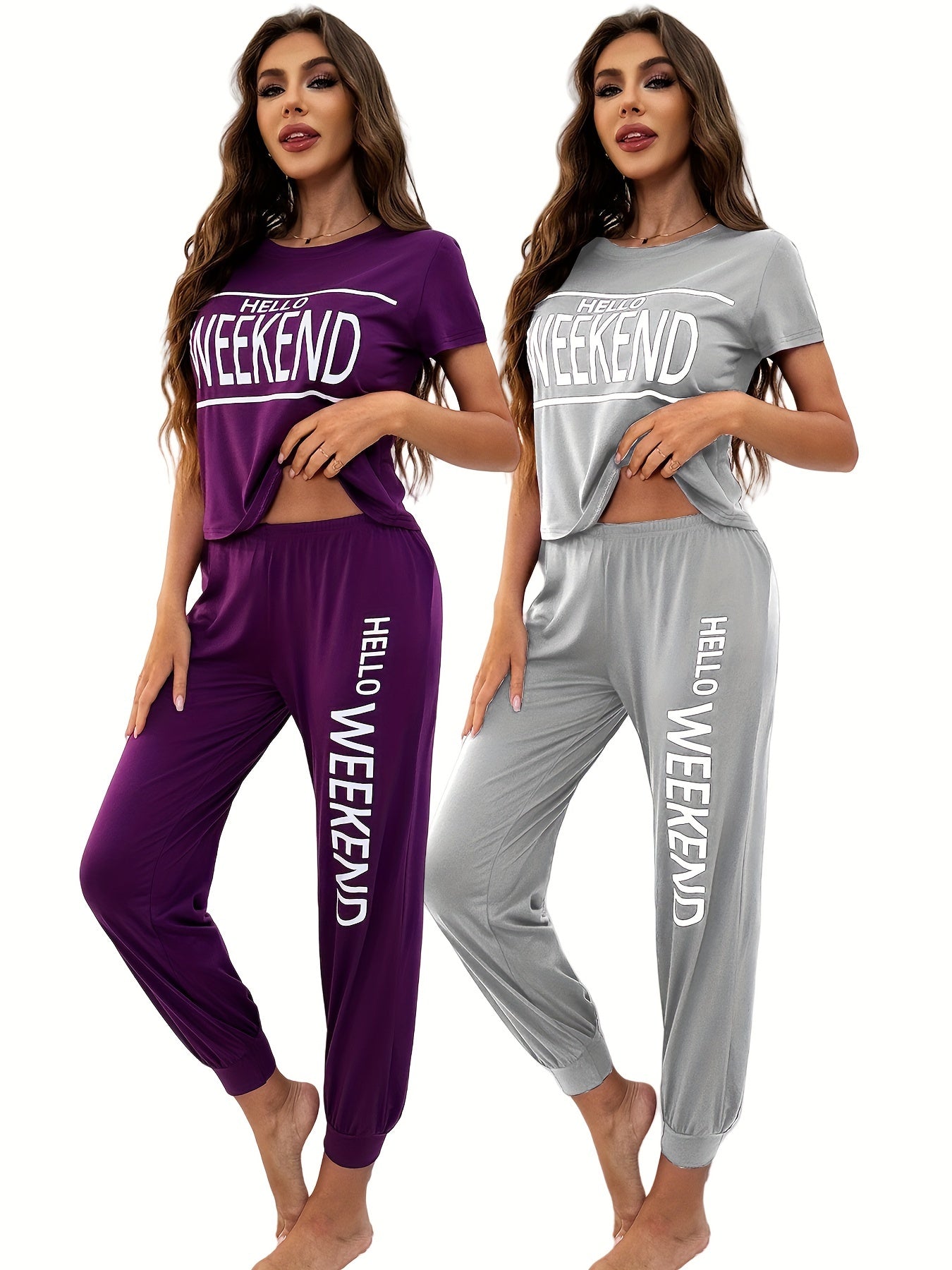 4pcs set of spring, summer, autumn, and winter Women's Short Sleeve Top with long pants Pajama Set Ultra Soft Lounge & Sleepwear