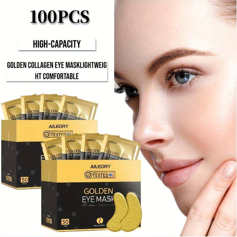AILEORY Golden Eye Mask 100pcs, Rich In Collagen And Plant Extracts For Moisturizing, Nourishing, Brighten Skin, The Look Of Dark Circles, Eye Skin Care Set For Travel And Home, Christmas And Halloween Gifts, Korean Skincare