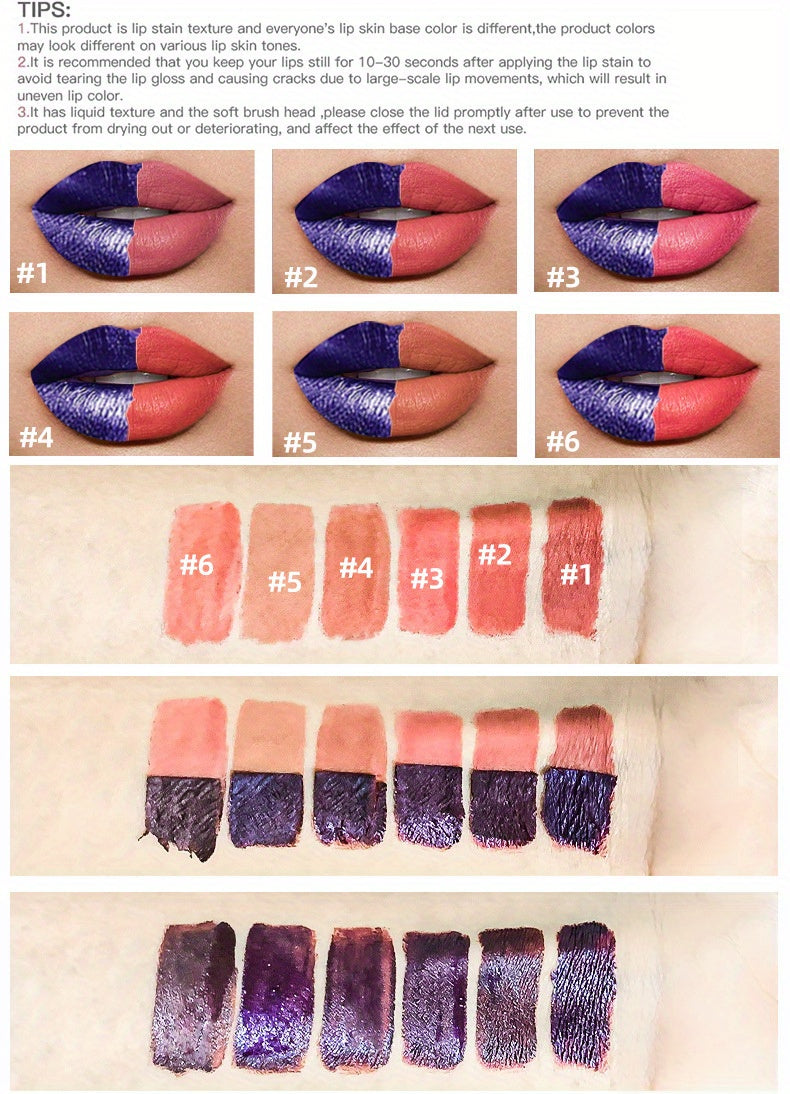 3/ 6pcs SET -Off Matte Lip Stain - Waterproof & Transfer-Proof, Long-Lasting Vegan Formula with High, Smudge-Resistant Lip Tint (6 Colors Set, Overseas Exclusive)