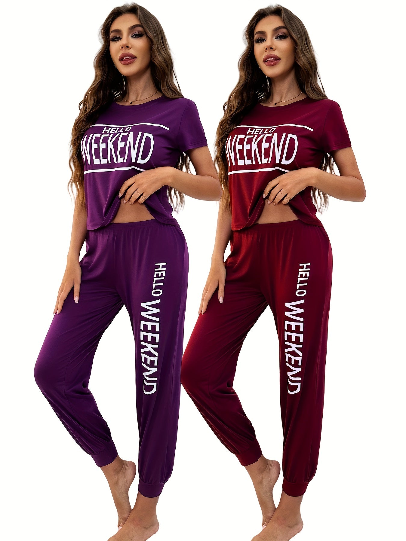 4pcs set of spring, summer, autumn, and winter Women's Short Sleeve Top with long pants Pajama Set Ultra Soft Lounge & Sleepwear