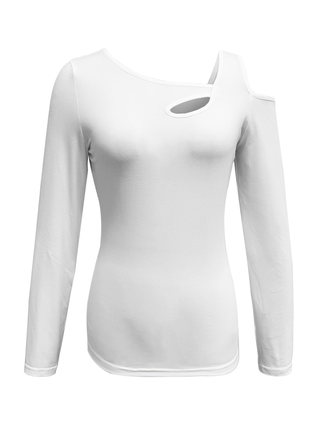 Cold Shoulder Cutout Tee With Asymmetrical Long Sleeve