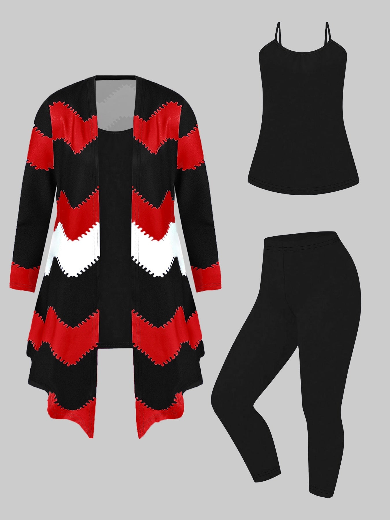 Casual Women Set With Camisole Leggings Chevron Cardigan