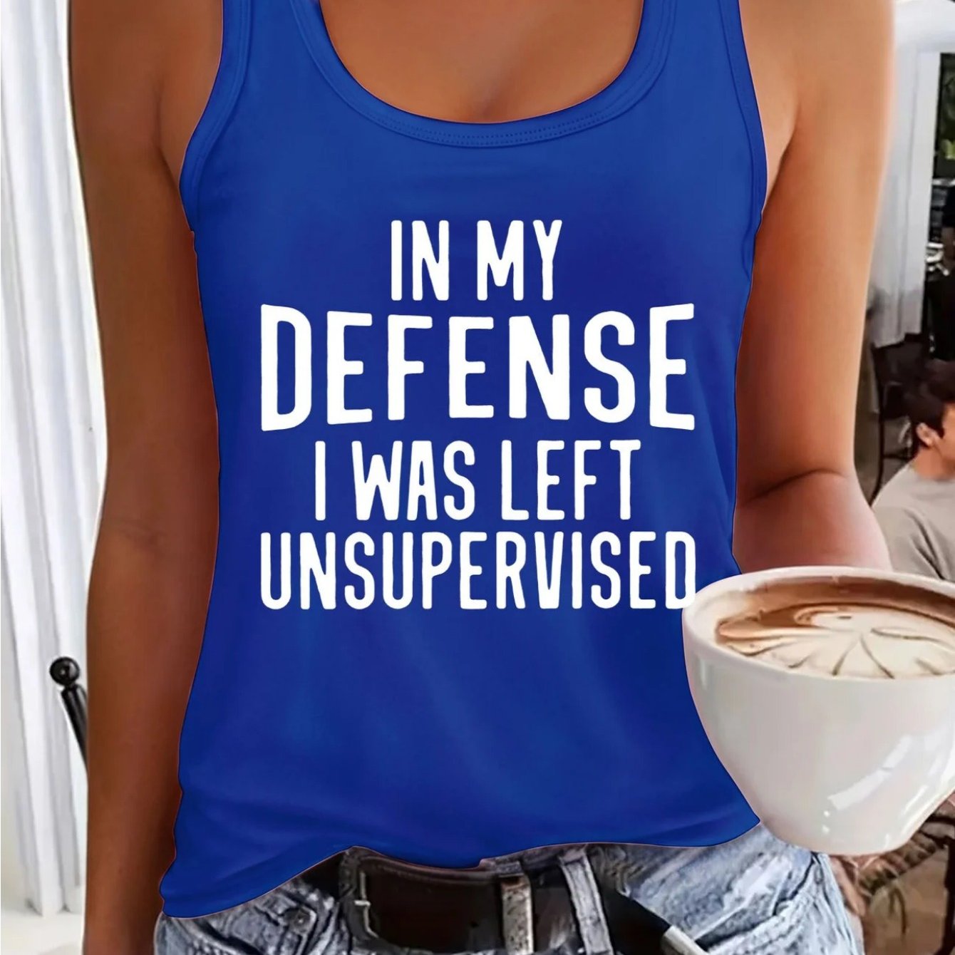 [Vibrant Red Vest] Vibrant Red 1pc Women's Sleeveless Vest "In My Defense I Was Left Unsupervised" | Breathable 180GSM Fabric, Round Neck, Casual Summer Top, Machine Washable, Regular Fit