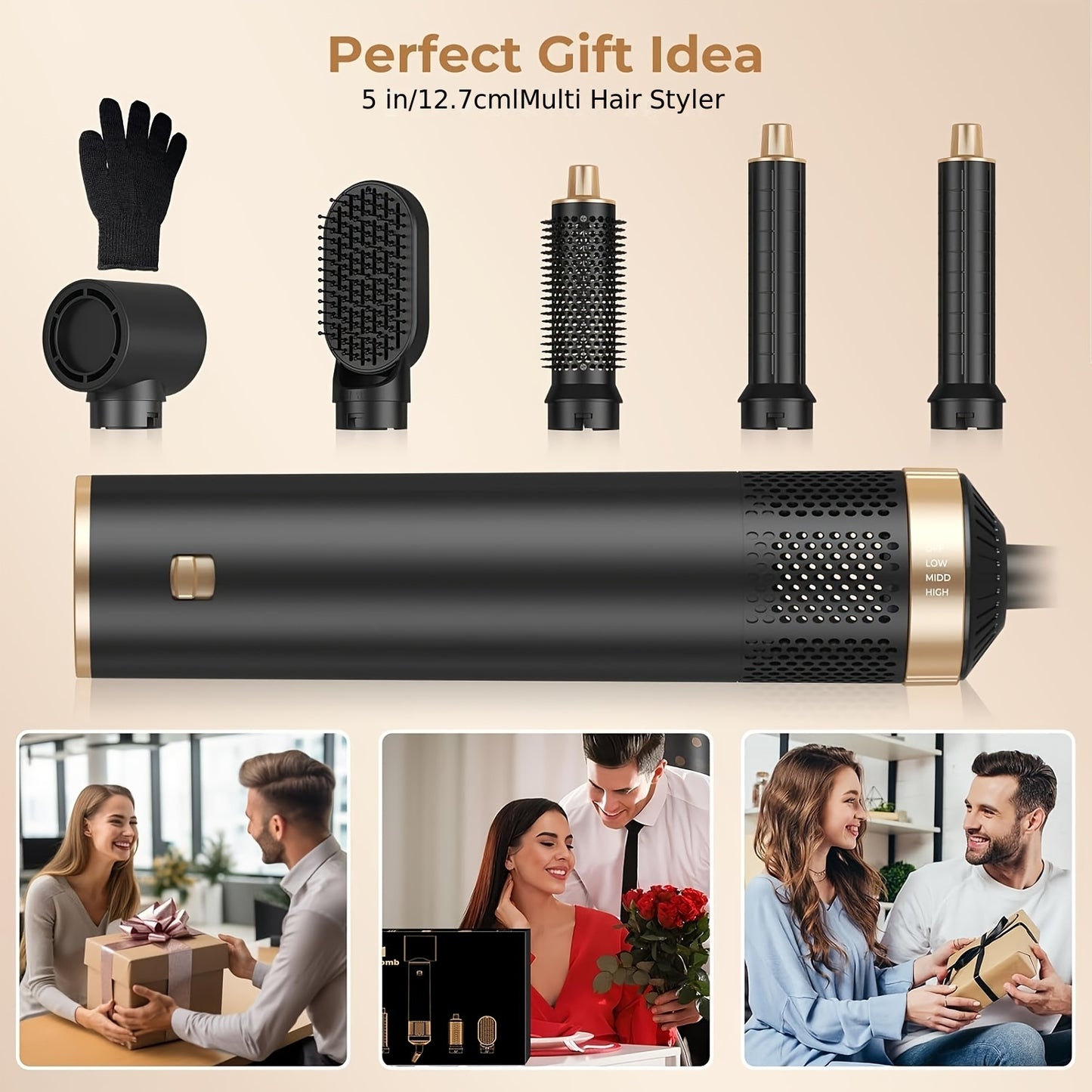 Blow Dryer Brush 5in 1, Negative Ion Hair Dryer Brush Set Air Styler Curling Wrap Air Curler, Upgrade Hot Air Brush Curling Iron Hair Styling Tools As A Gift for Straight/Curl/Drying/Smoothing,  Multifunctional Styler, Lightw