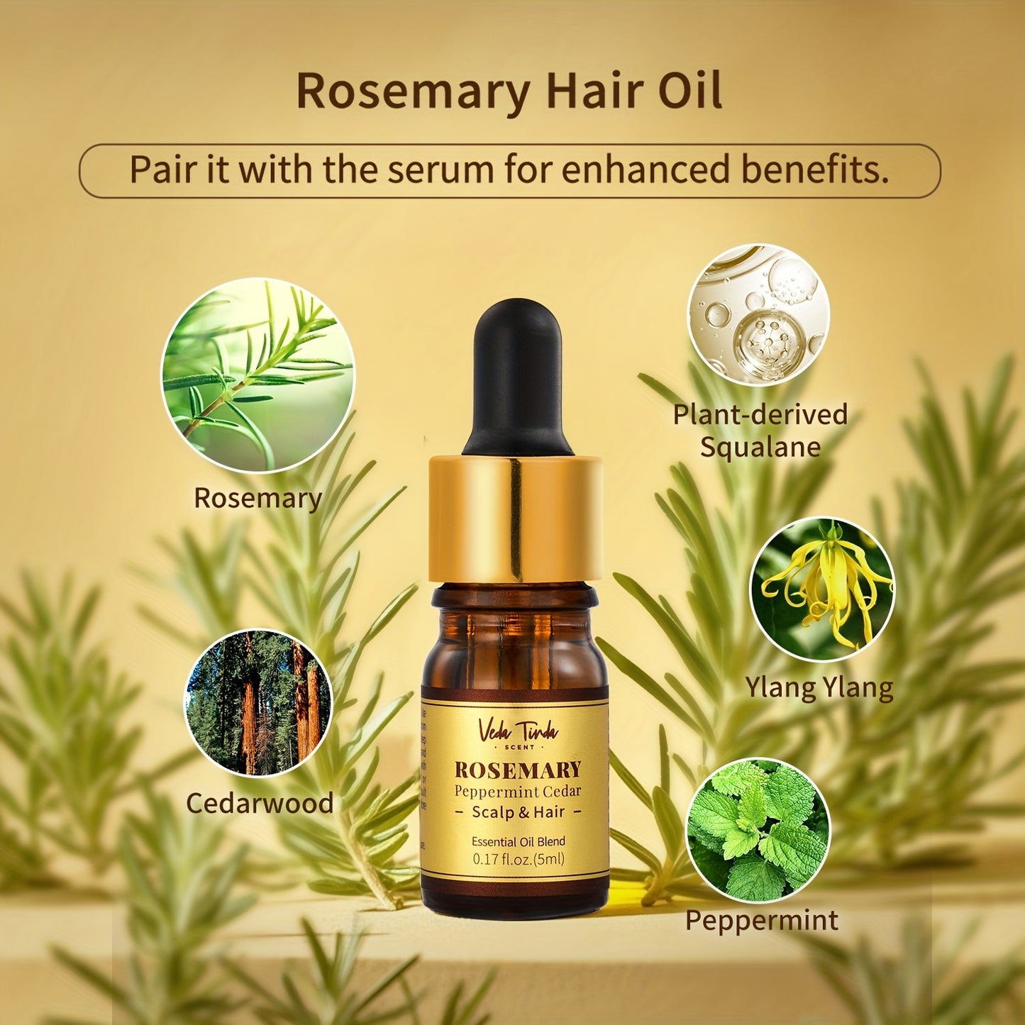 VTS Rosemary Oil Argan Oil Hair Serum Set Scalp Massager