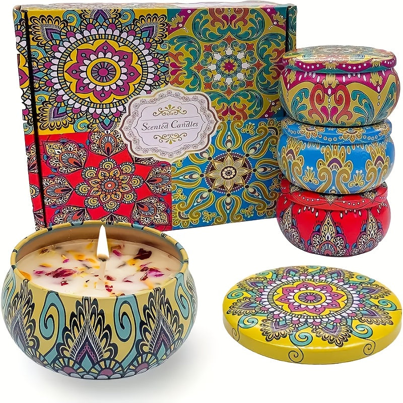 [Relaxing Fragrance Candles] 4pcs Fragrance Candles - Relaxing Scents For Relax, Relaxation, Bathing, Yoga - Perfect Holiday Present, Random Color, Candle Box, Jasmine, Sandalwood, Lavender & Rose
