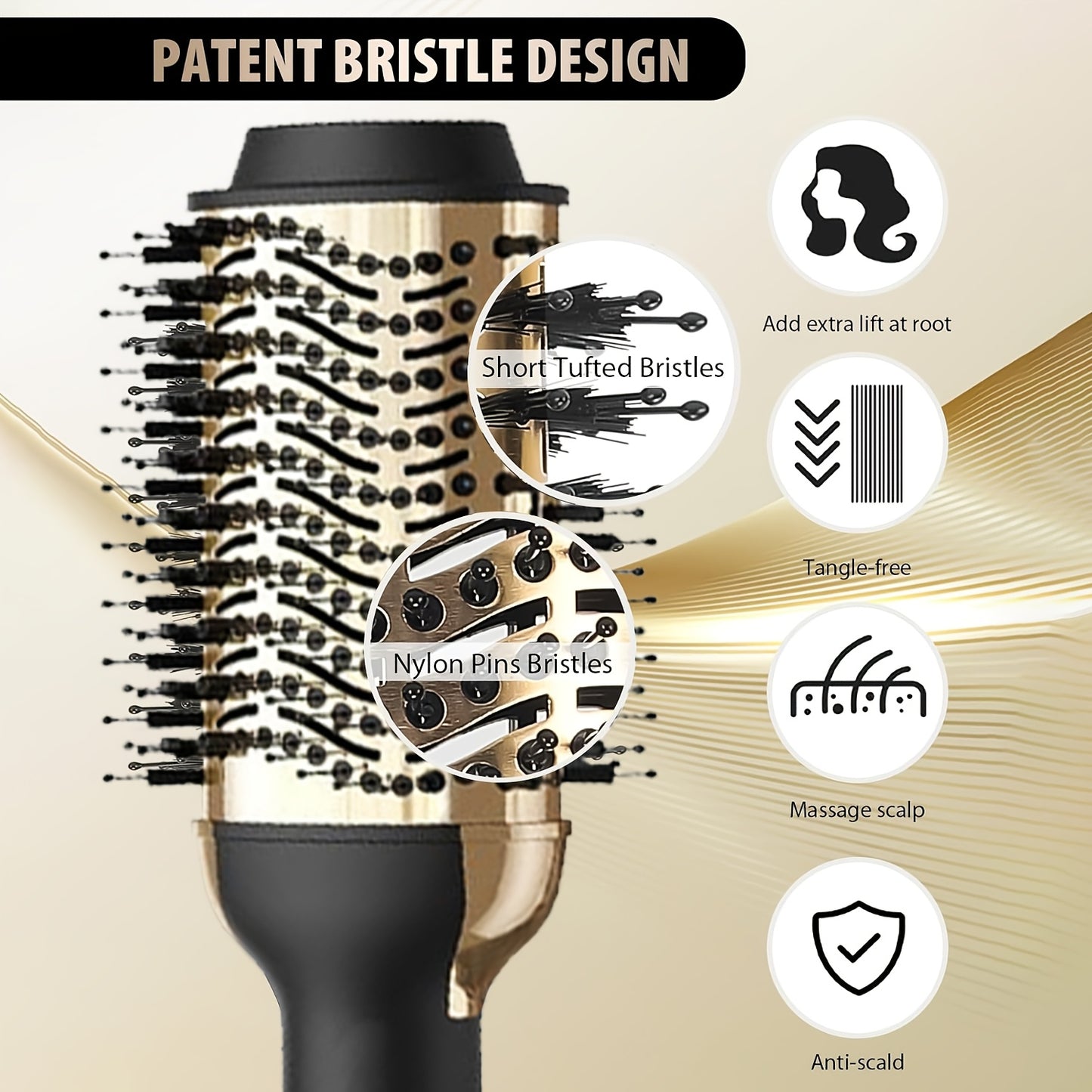 [One-step Styling] 4in 1 Golden Hair Dryer Brush | 1500W | 360 Degree Swivel Plug | One-step Hot Air Styling with Curling Comb | Girly Girl's Gift | Valentine's Day Gift