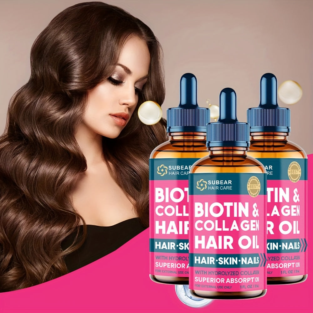 [3pcs Biotin Serum] 3pcs Biotin Hair Serum | Hair Oil for Thin and Damaged Hair, Frizzy Hair, Healthier Scalp for Men & Women | 30ml/1fl.oz