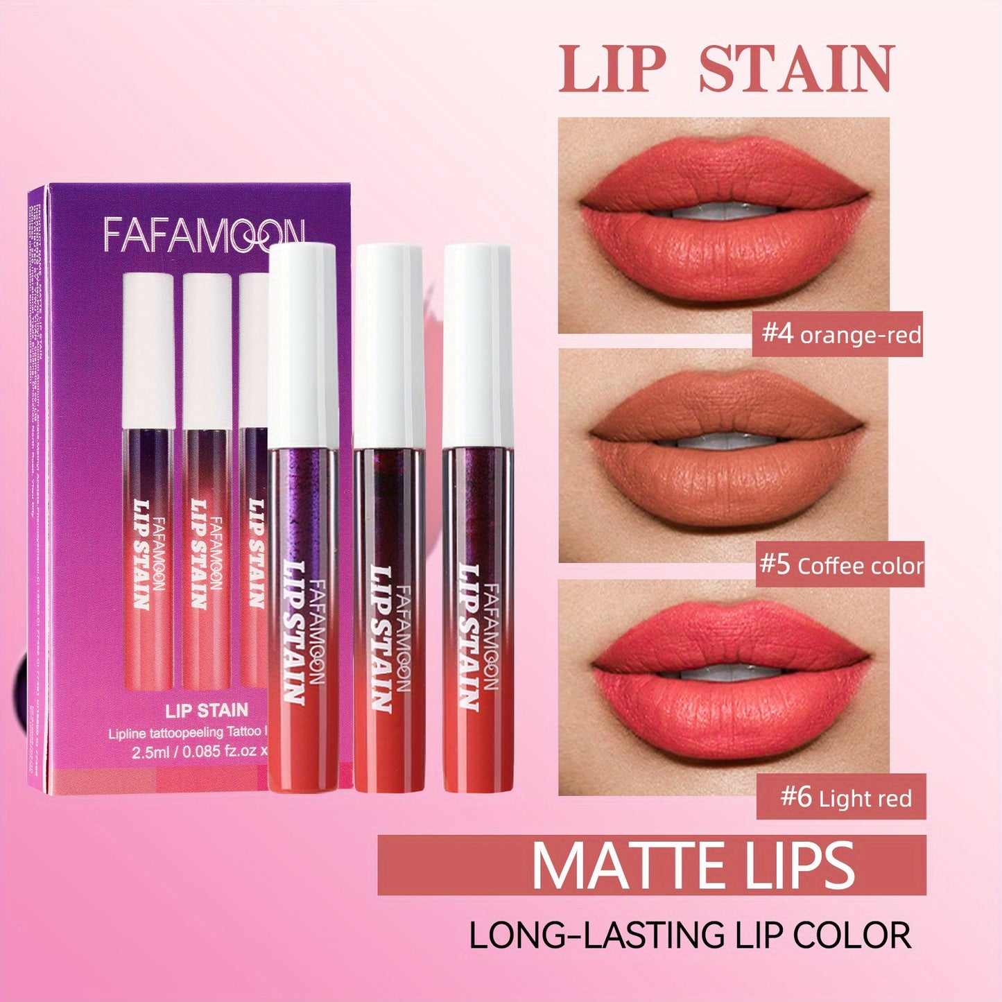 3/ 6pcs SET -Off Matte Lip Stain - Waterproof & Transfer-Proof, Long-Lasting Vegan Formula with High, Smudge-Resistant Lip Tint (6 Colors Set, Overseas Exclusive)