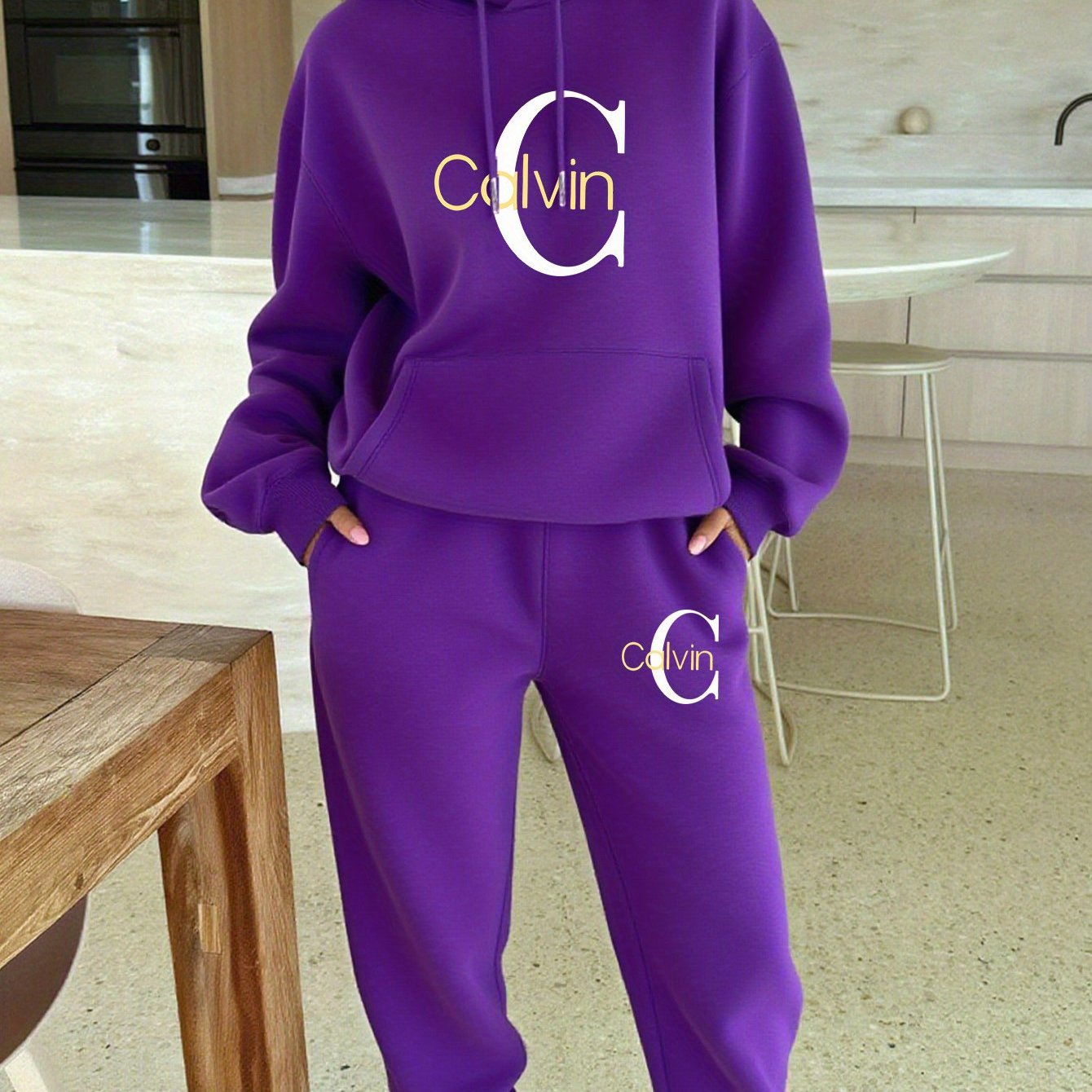 Calvin Hooded Sweatshirt And Jogger Set With CALVIN Print