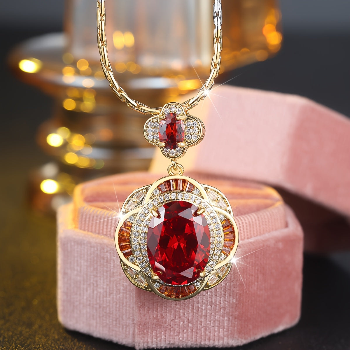 Angol Vintage Snake Pendant Necklace With Red Zirconia