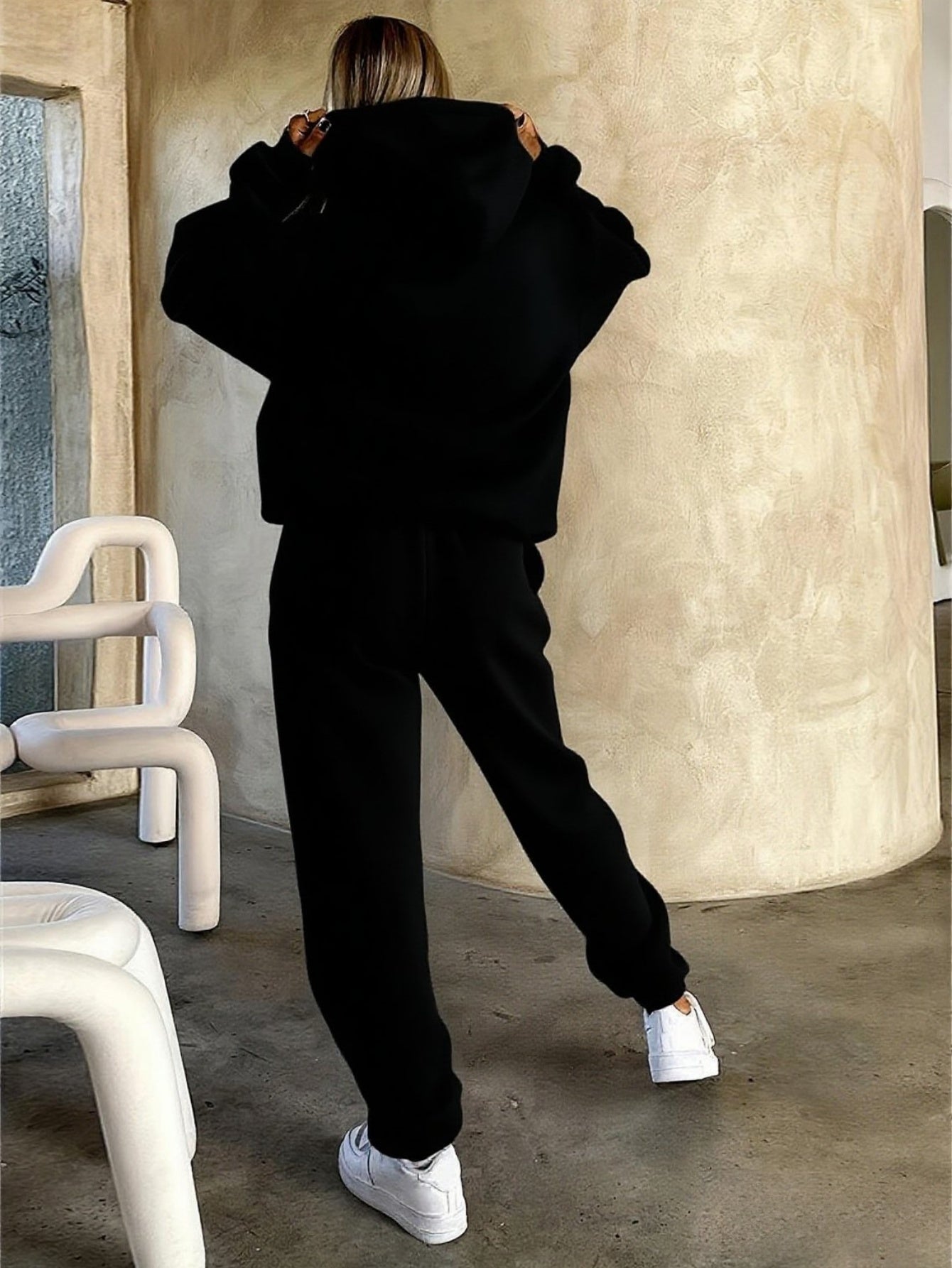 Heart And Butterfly Print Hooded Sweatshirt And Pants Set