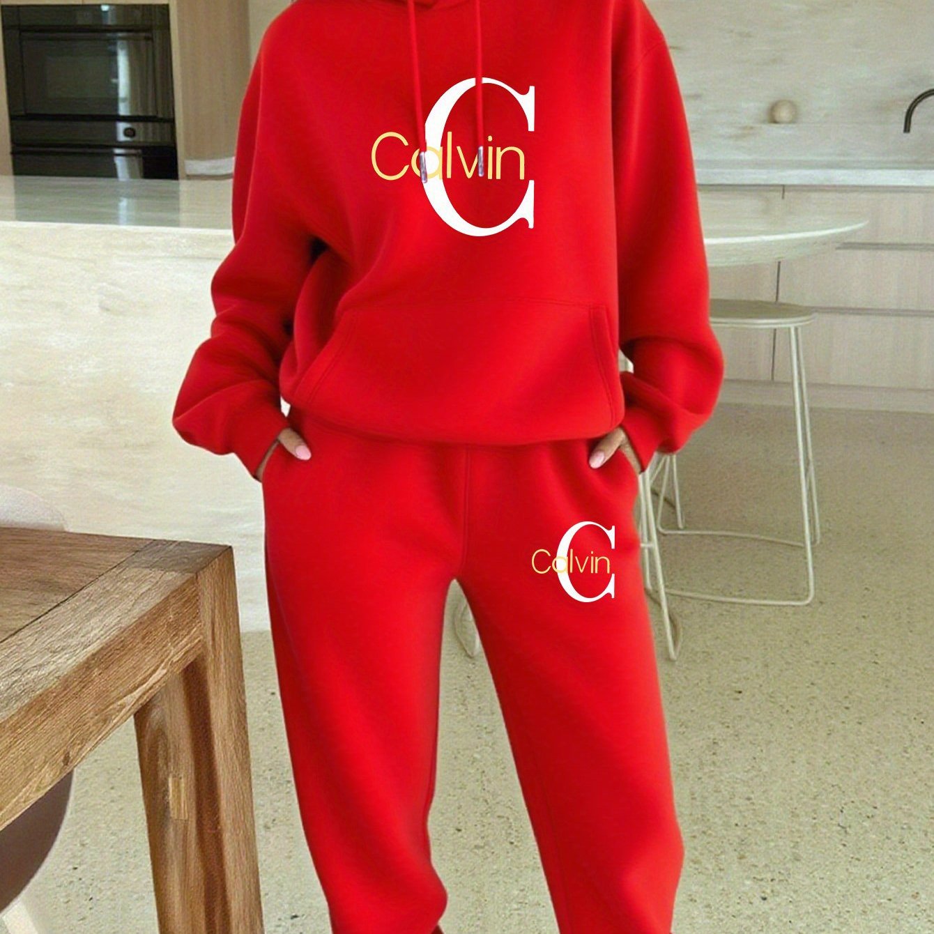 Calvin Hooded Sweatshirt And Jogger Set With CALVIN Print