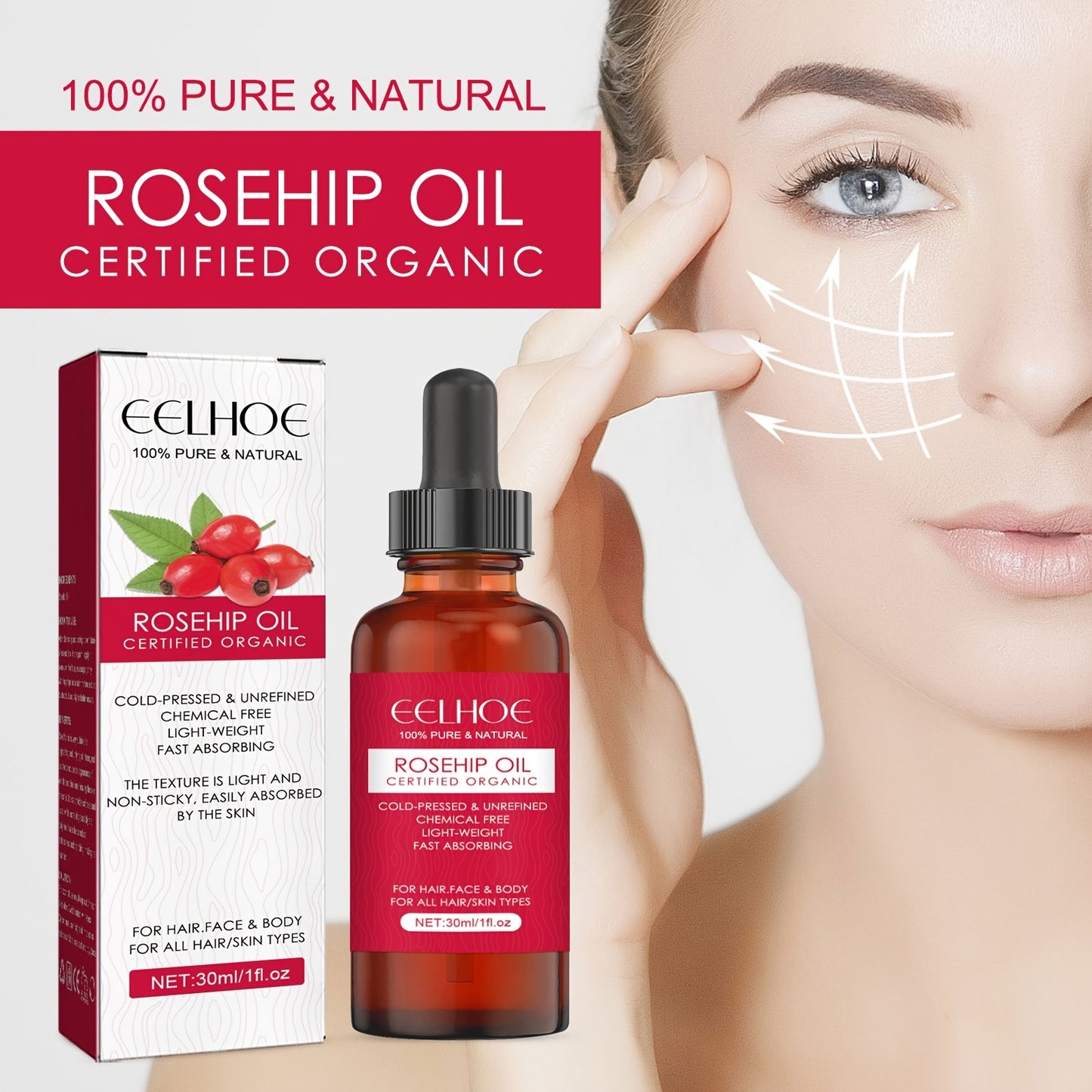 Cold Pressed Rosehip Oil With Jojoba For Face Hair Nails