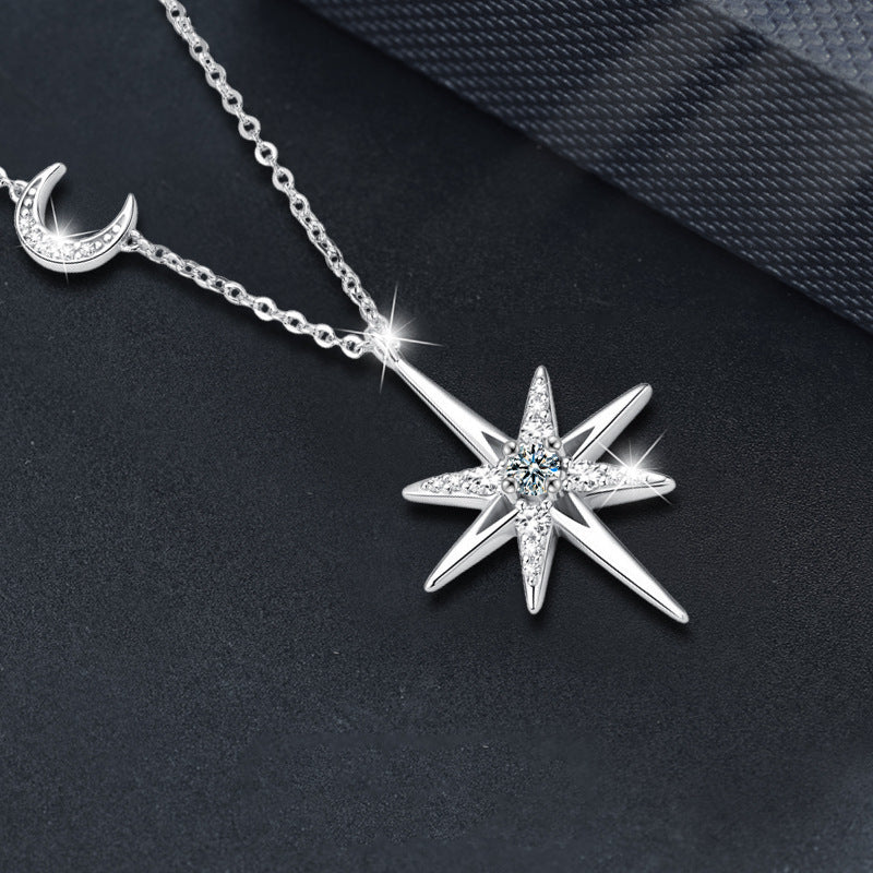 Moissanite S925 Silver Womens Eight Pointed Star Necklace