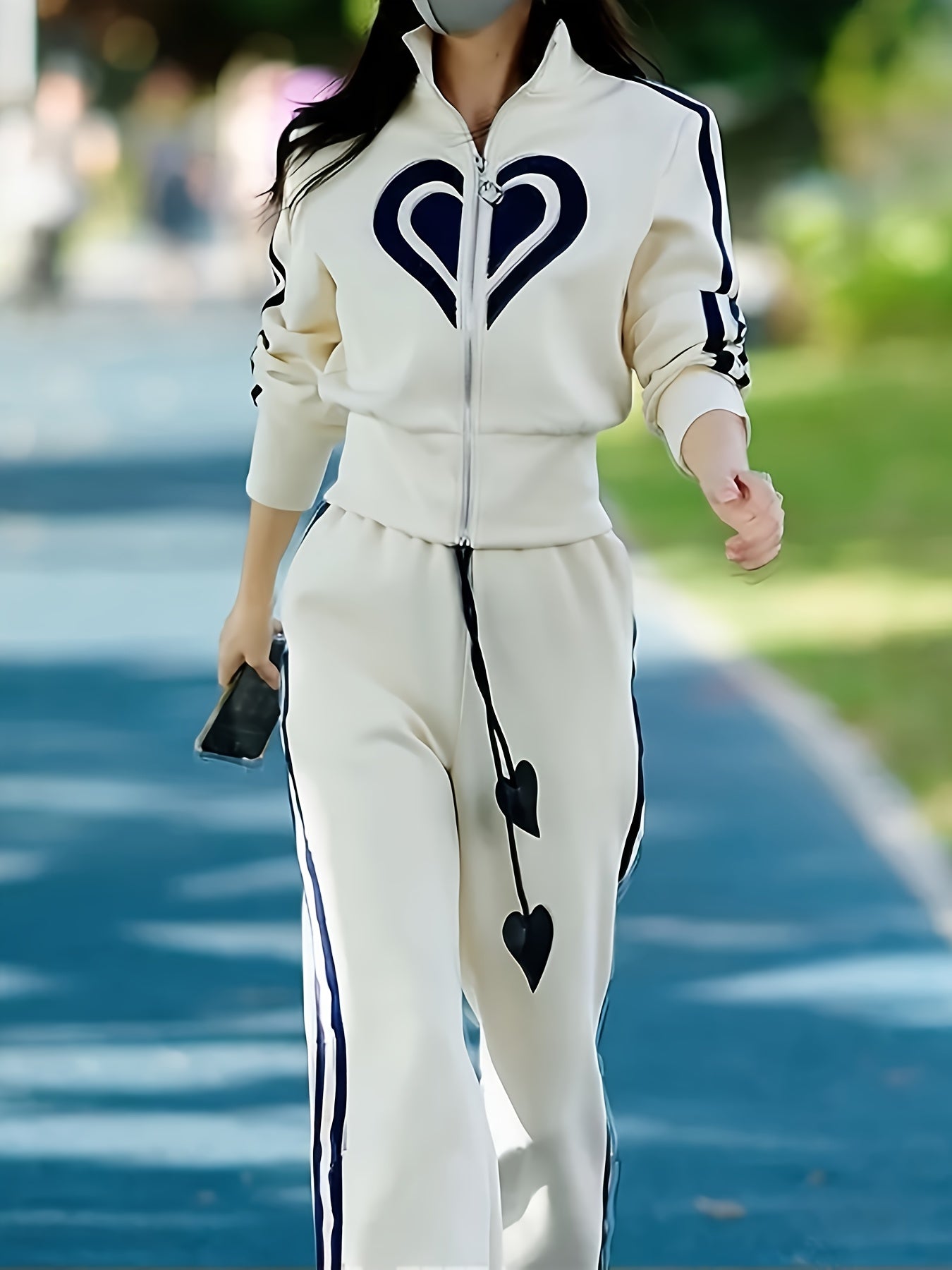 New Casual Sportswear Two Sets Of Wide-leg Pants Zipper Top