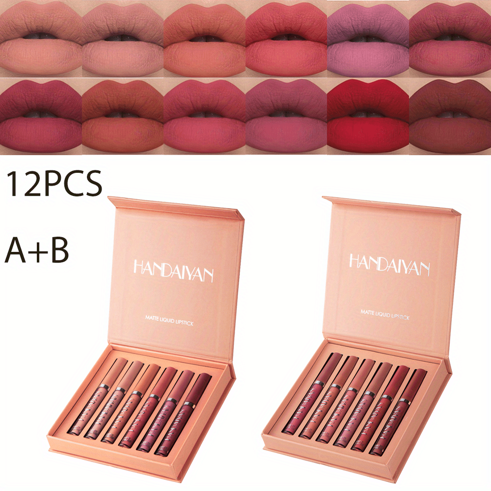 12pcs Matte Liquid Lipstick Makeup Set, Matte Liquid Long-Lasting Wear Non-Stick Cup Not Fade Waterproof Lip Gloss, Nude Matte Lip Contour for Women Makeup.
