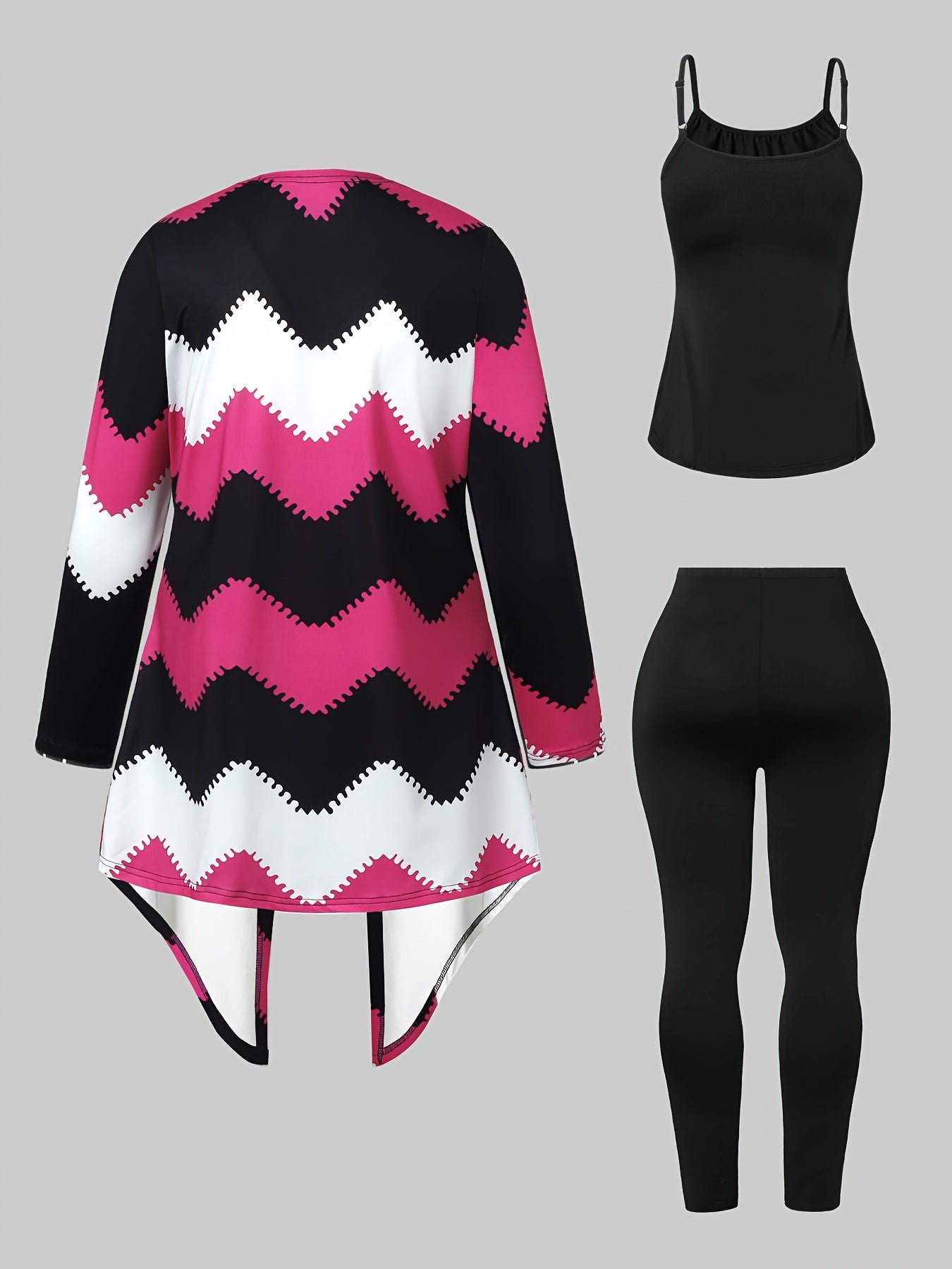 Casual Women Set With Camisole Leggings Chevron Cardigan