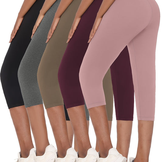 Super Soft 5pcs Capri Pants - No See Through Workout Running Yoga Athletic Leggings for Women