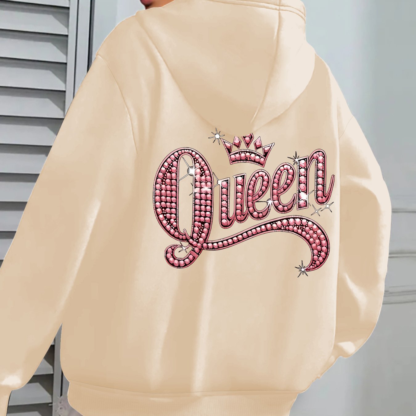 Pink Queen Graphic Hoodie Zipper Jacket Rhinestone Letters
