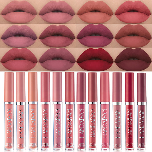 12pcs Matte Liquid Lipstick Makeup Set, Matte Liquid Long-Lasting Wear Non-Stick Cup Not Fade Waterproof Lip Gloss, Nude Matte Lip Contour for Women Makeup.